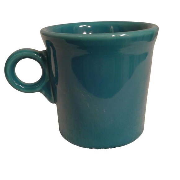 Fiesta Ware HLC USA Coffee Mug O-ring handle Turquoise Peacock Blue Ceramic cup - Picture 2 of 5